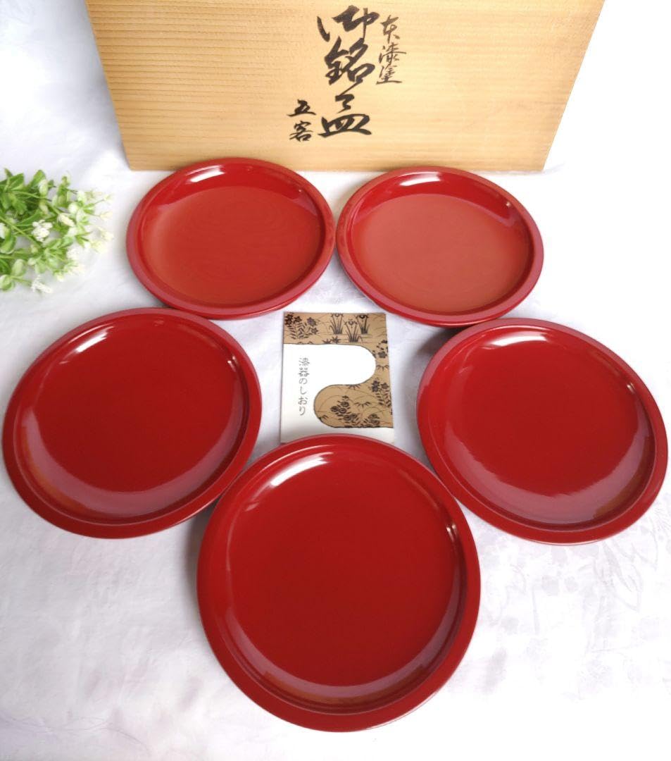 Amazon.co.jp: 山中漆器 天然木 木製 本漆塗 うるし銘々皿 総朱 5枚